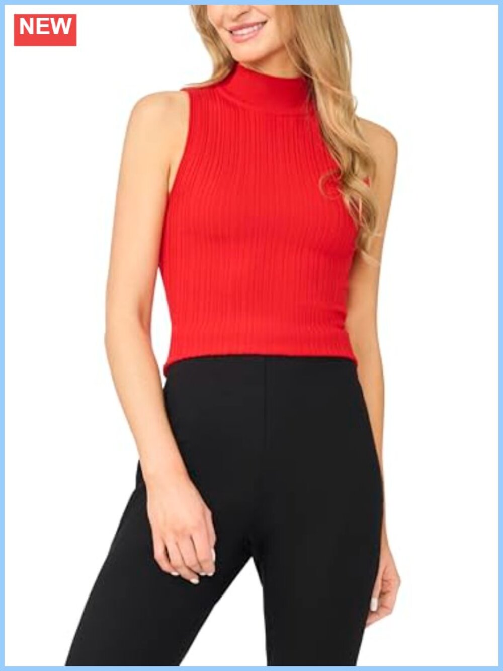 Mock Neck Sleeveless Rib Knit Shell Top Fitted Layering